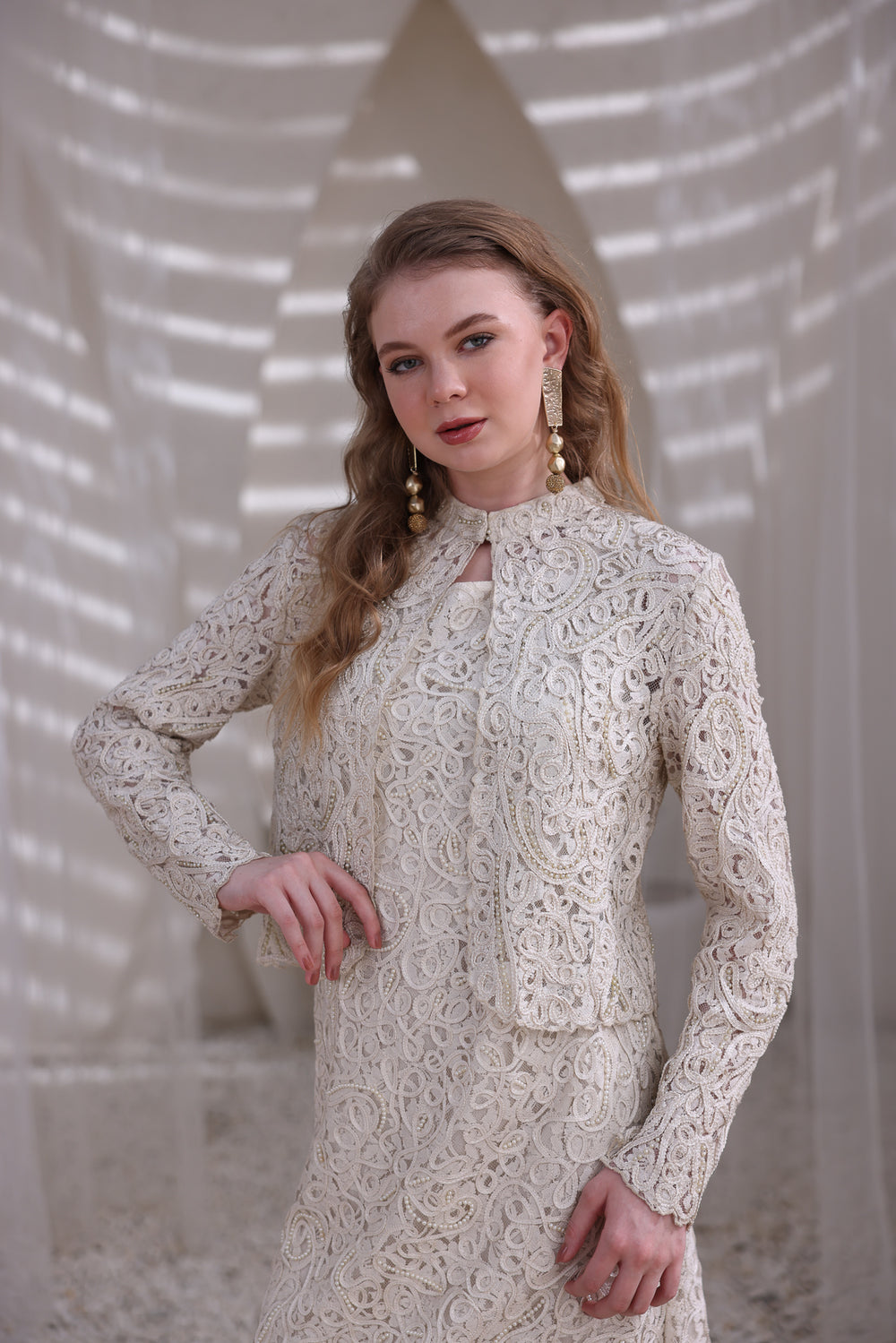Ivory Lace Dress and Shrug Set