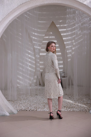 Ivory Hand-Beaded Lace Dress