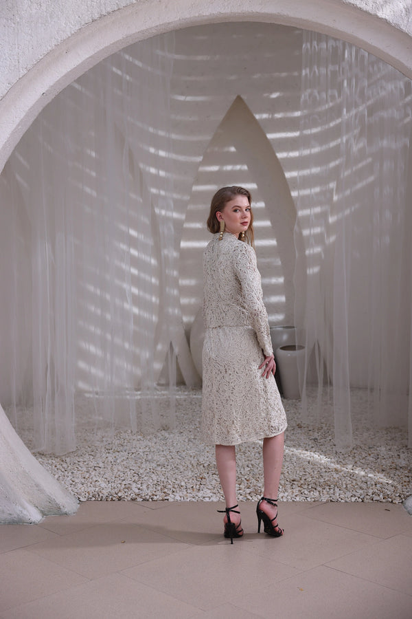 Ivory Hand-Beaded Lace Dress