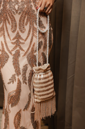 Champagne Nude Embroidered Fitted Gown