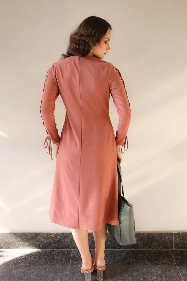Terracotta Eyelet Lace-Up Dress