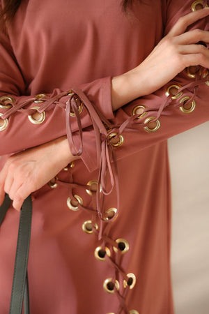 Terracotta Eyelet Lace-Up Dress