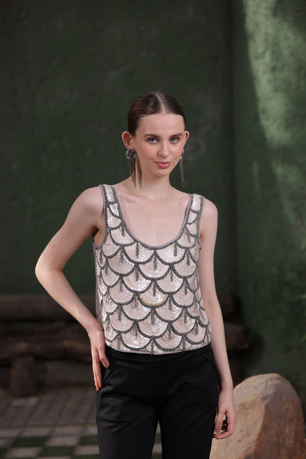 Champagne Sequin Top