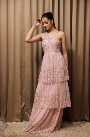 One Shoulder Blush Tiered Dress