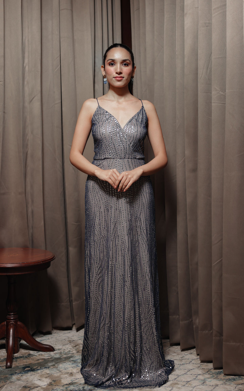 Gunmetal Grey Embellished Gown