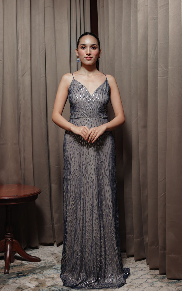 Gunmetal Grey Embellished Gown