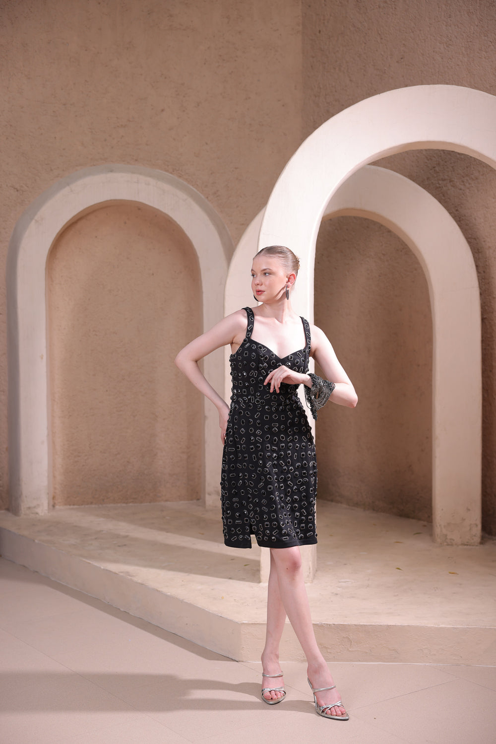 Black Embellished Midi Dress