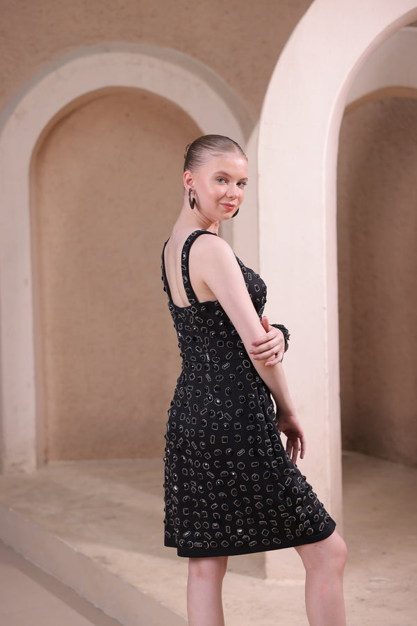 Black Embellished Midi Dress