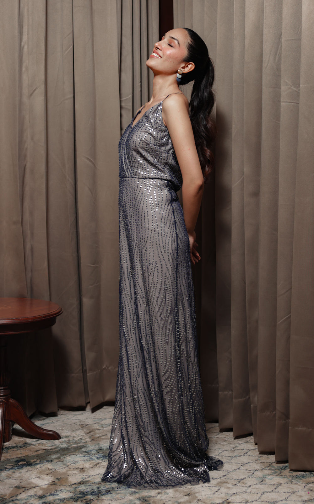 Gunmetal Grey Embellished Gown
