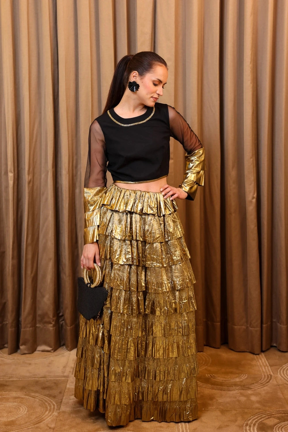 Black & Gold Tiered Skirt