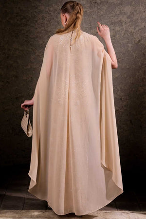 Nude Hand-Embellished Cape Gown