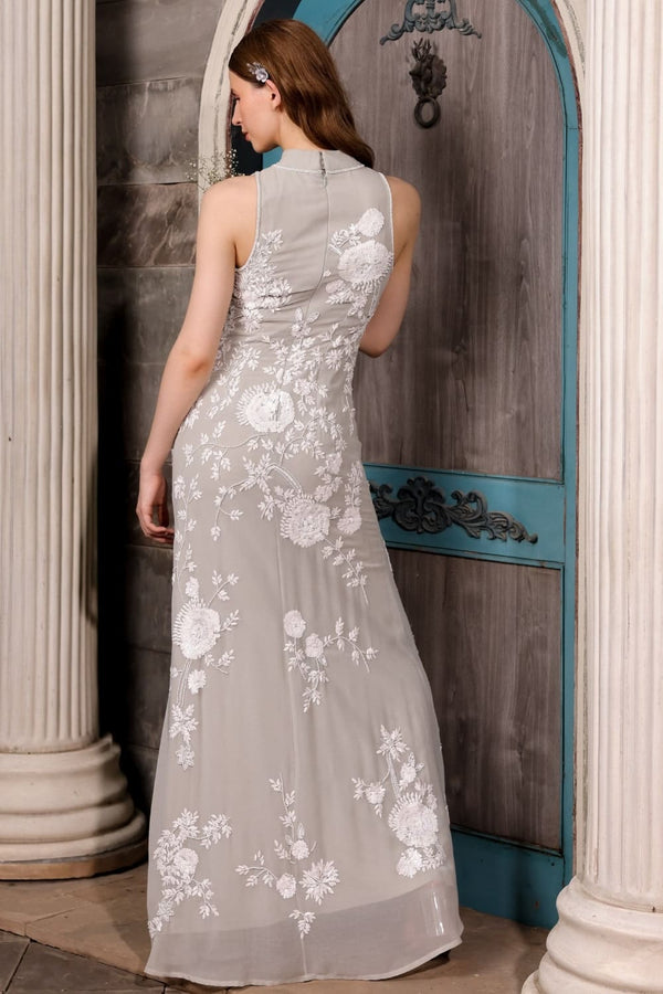 Grey Floral Hand-Embroidered Gown