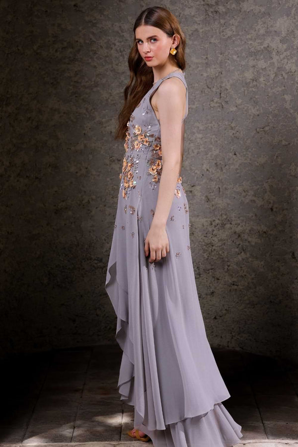 Platinum Embellished High-Low Gown