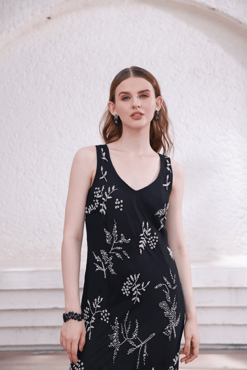 Black Hand-Beaded Dress