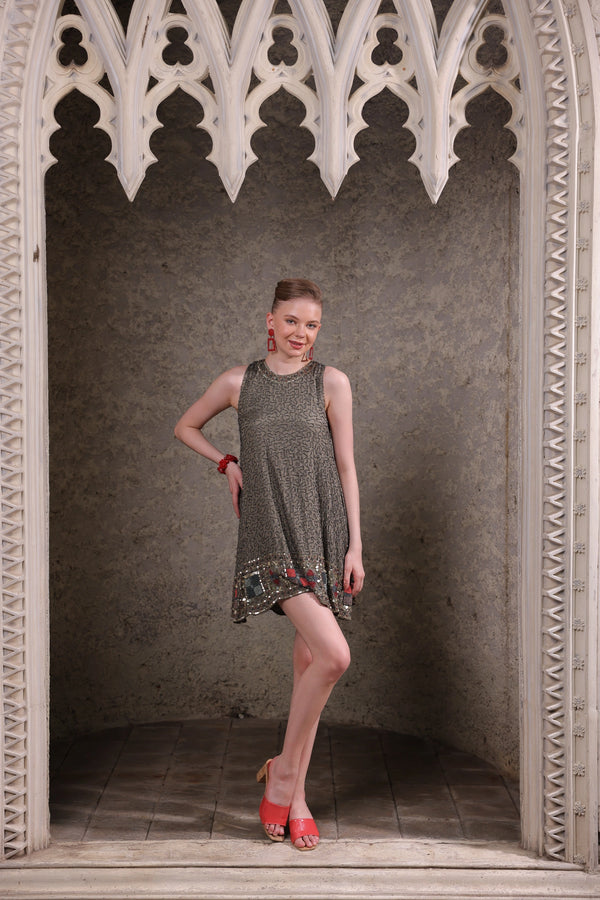 Olive Sequin Embellished Shift Dress