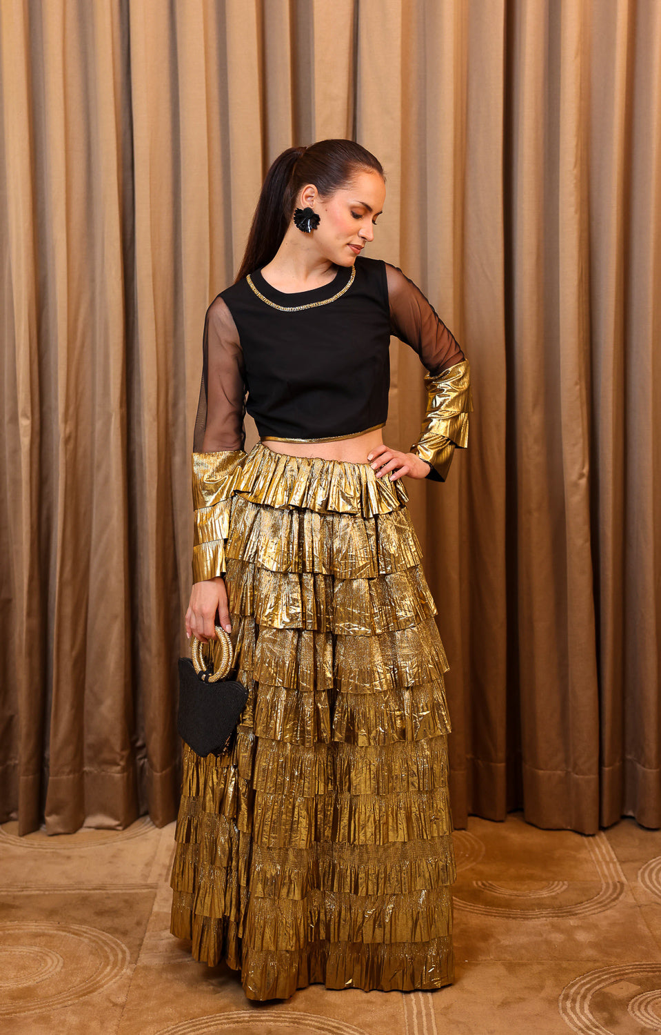 Black & Gold Tiered Skirt