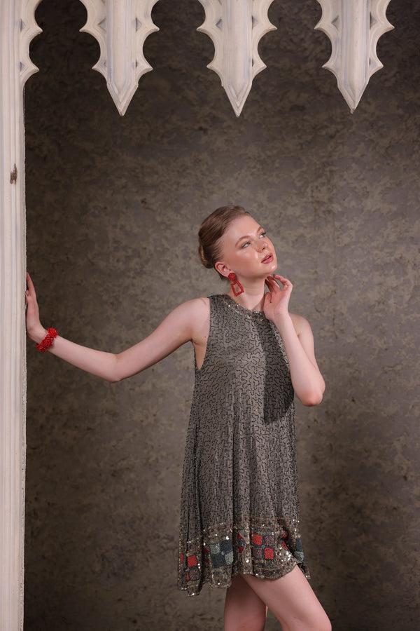 Olive Sequin Embellished Shift Dress