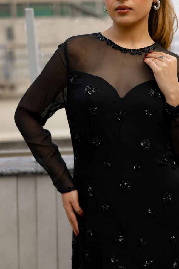 Black Sheer Overlay Dress