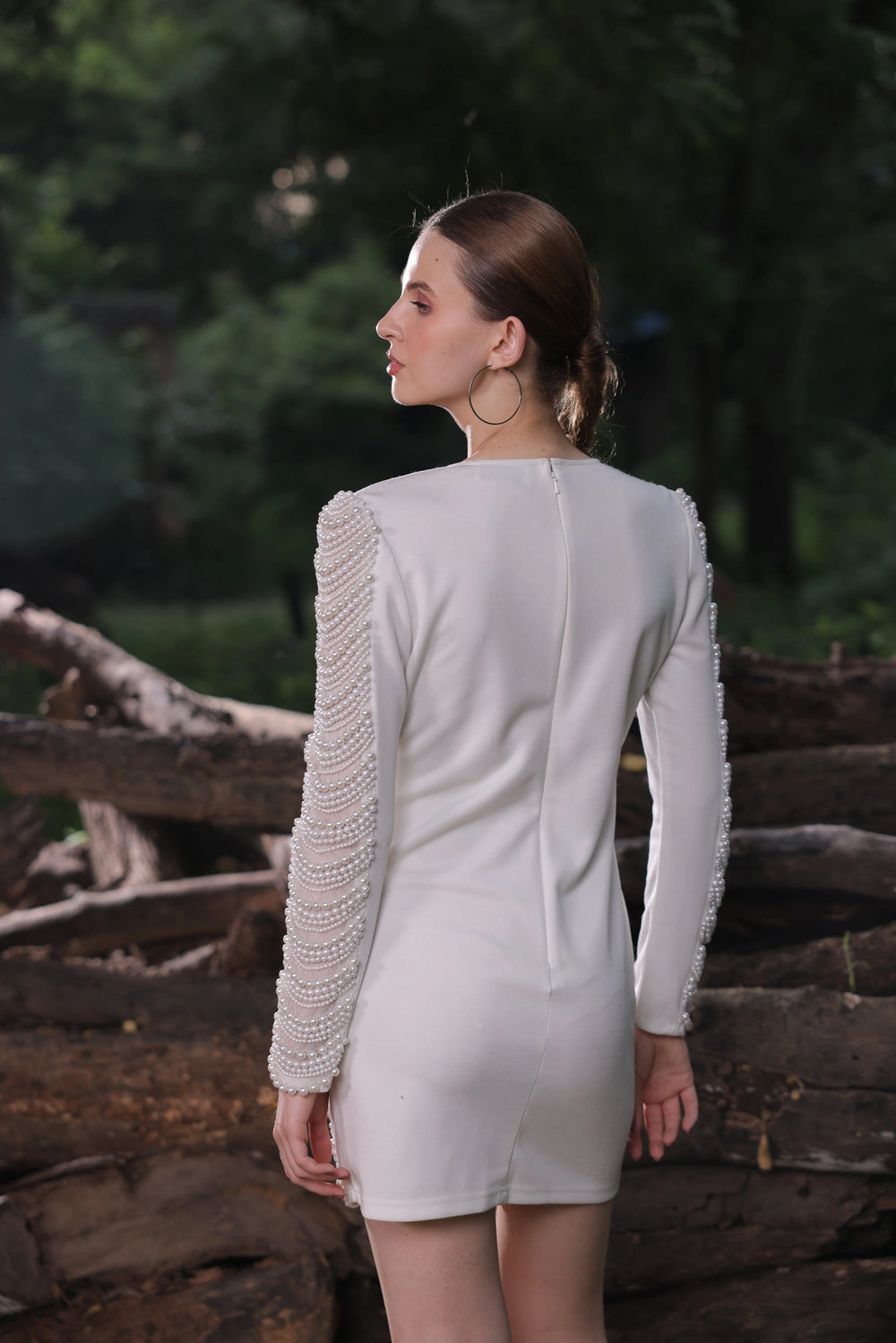 Ivory Pearl Embellished Mini Dress