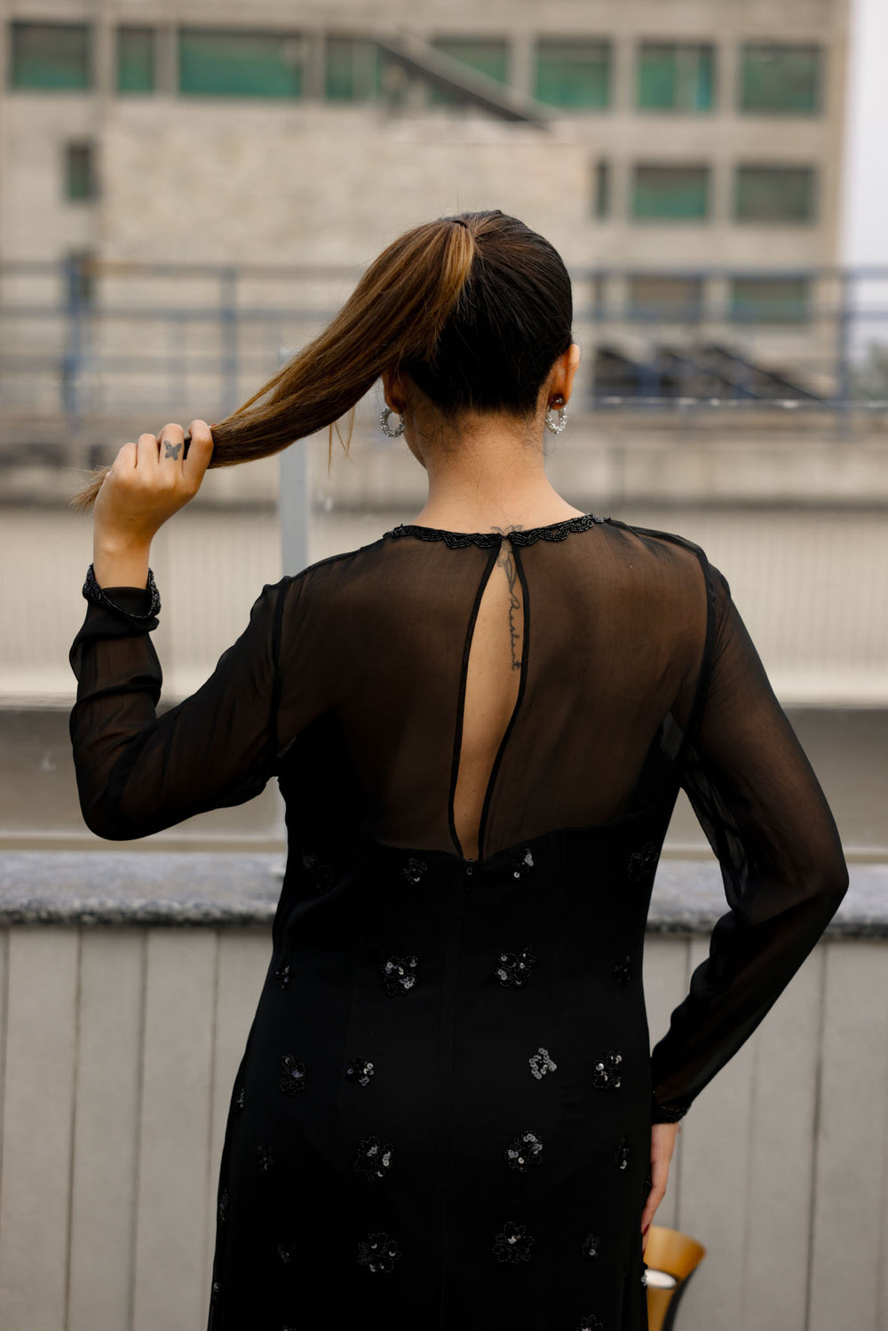 Black Sheer Overlay Dress