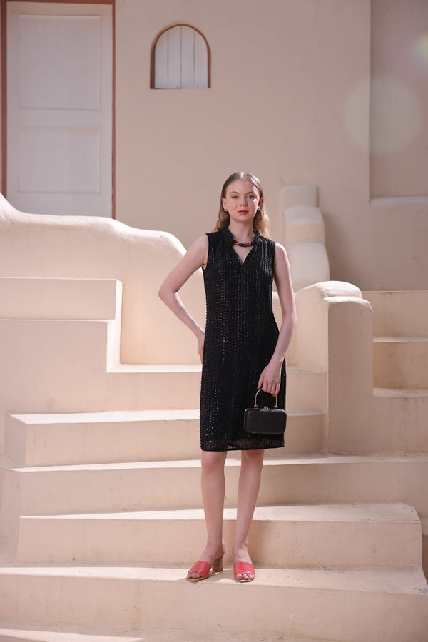 Black Textured Shift Dress