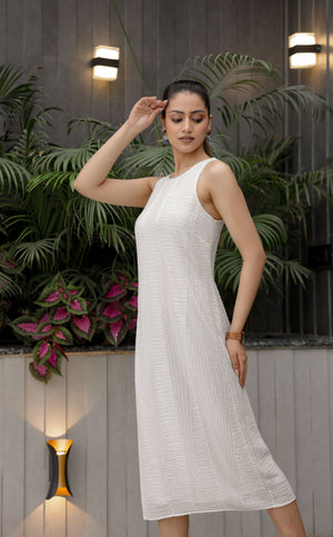 White Textured Midi