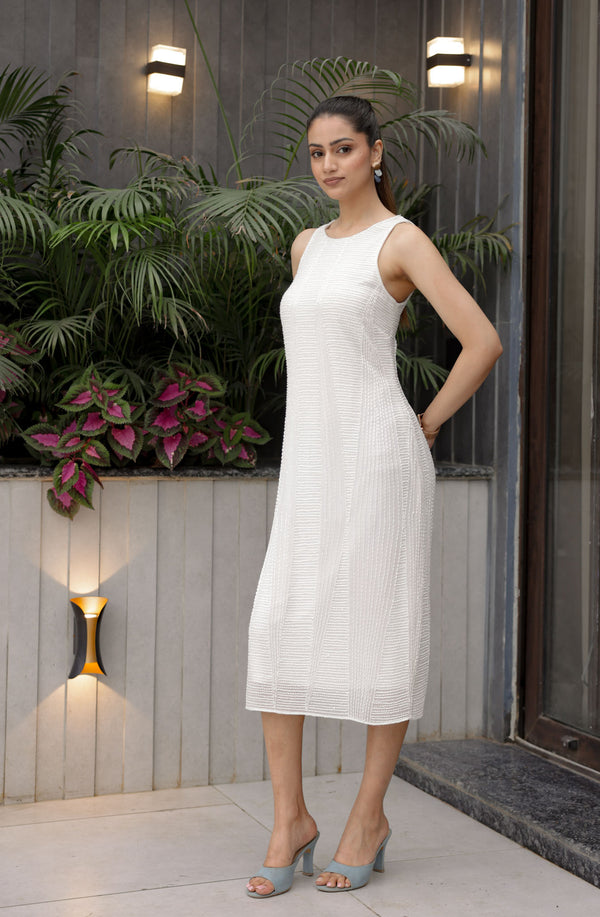 White Textured Midi