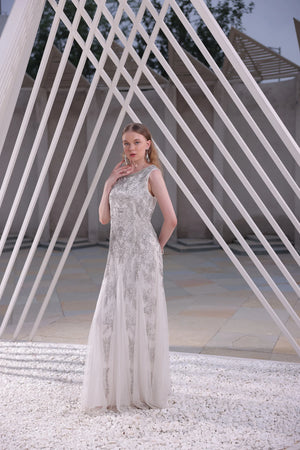 Ivory Embellished Floor-Length Gown
