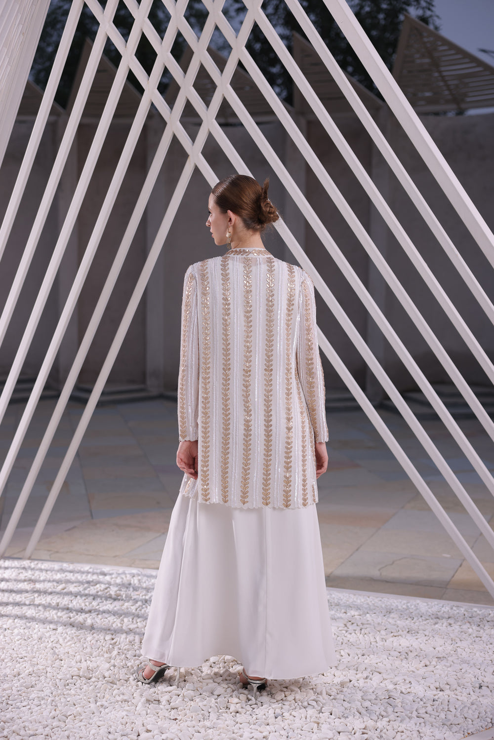 Ivory Embroidered Long Shrug