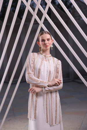 Ivory Embroidered Long Shrug