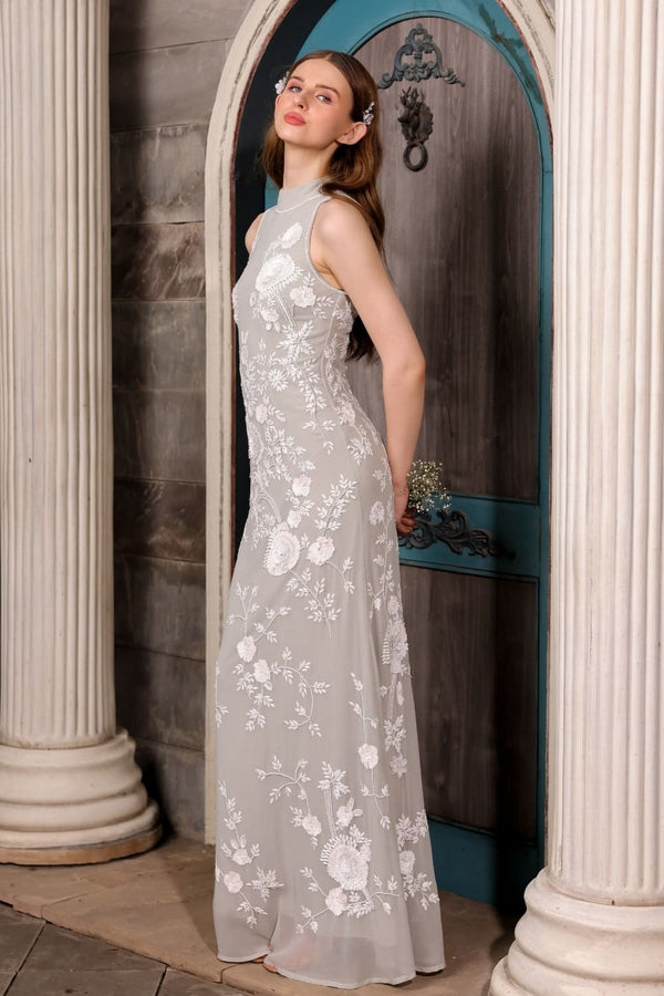 Grey Floral Hand-Embroidered Gown