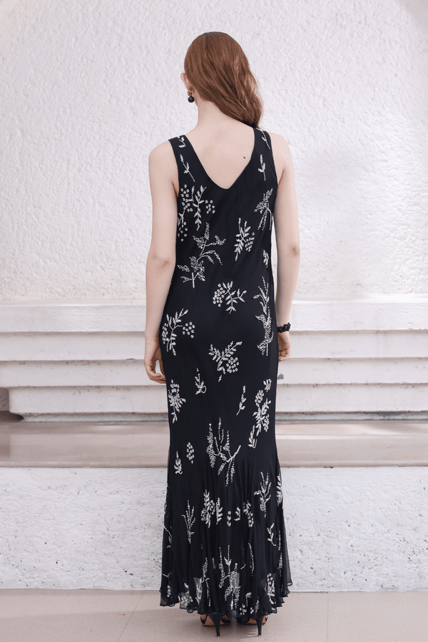 Black Hand-Beaded Dress