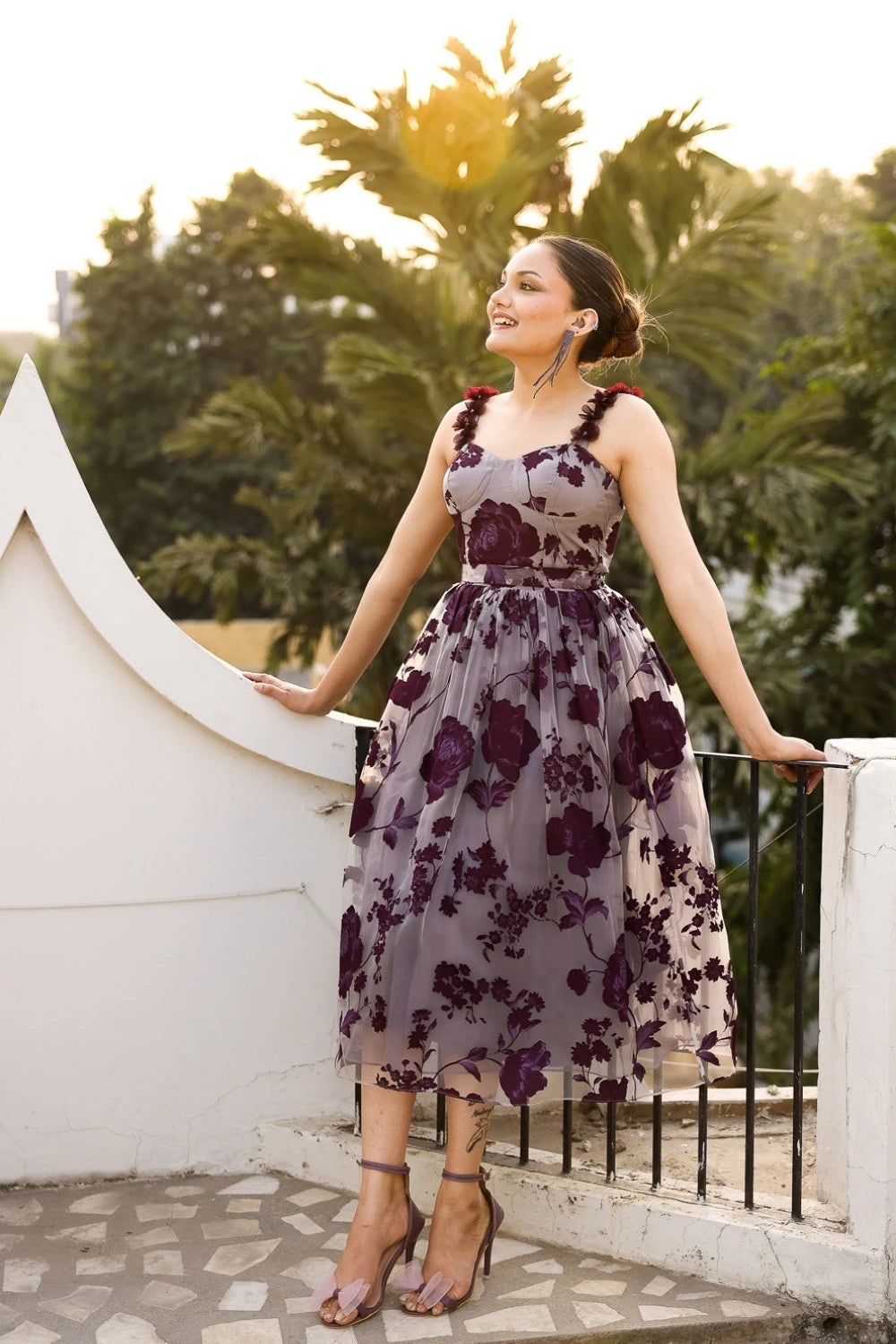 Lavender Floral Organza Midi