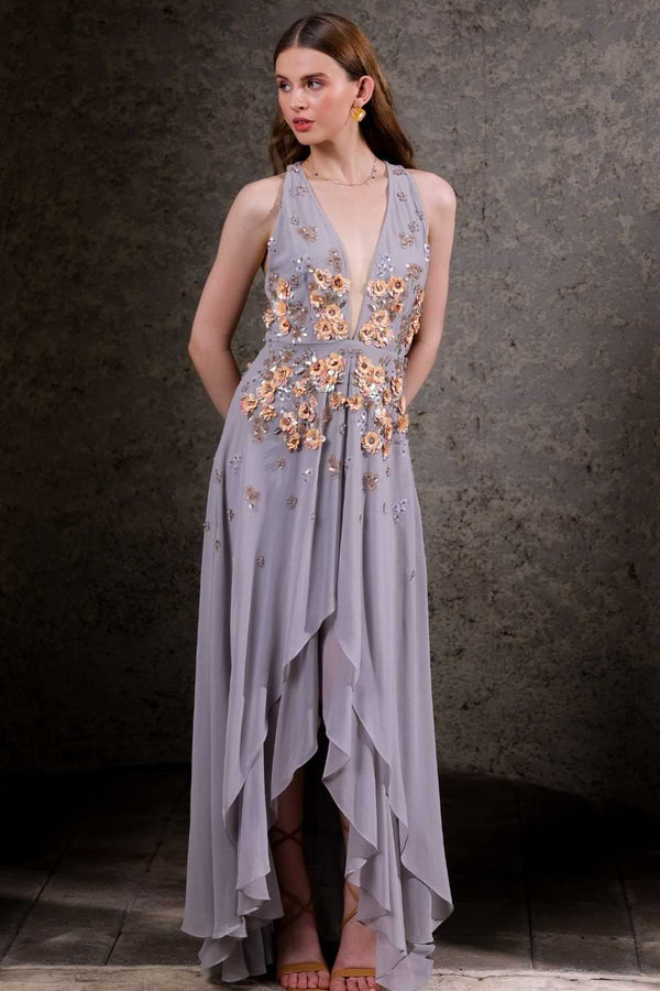 Platinum Embellished High-Low Gown