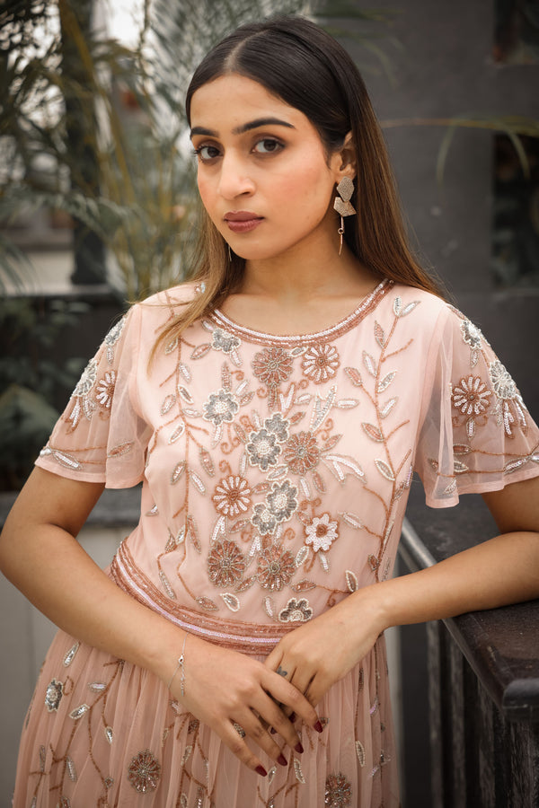 Blush Floral Embellished Tulle Dress
