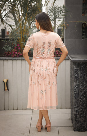 Blush Floral Embellished Tulle Dress