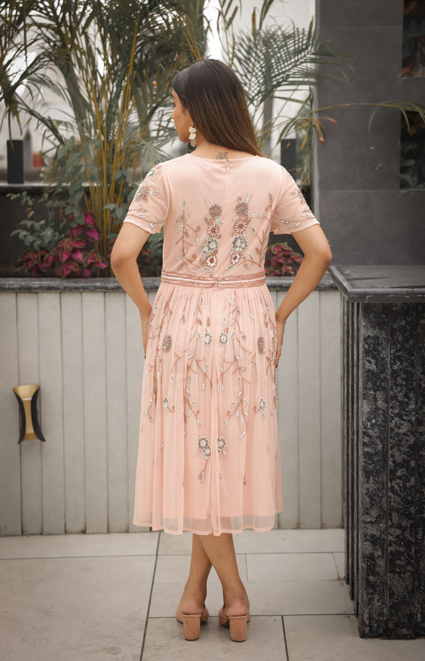 Blush Floral Embellished Tulle Dress