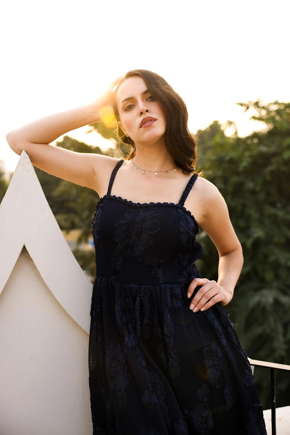 Navy Spaghetti Floral Dress