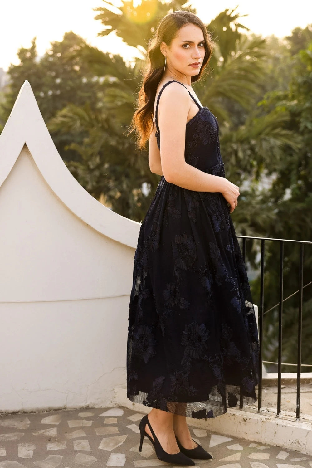 Navy Spaghetti Floral Dress