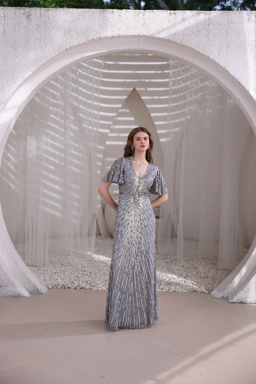 Silver Hand-Beaded Gown