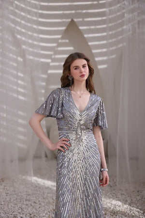 Silver Hand-Beaded Gown