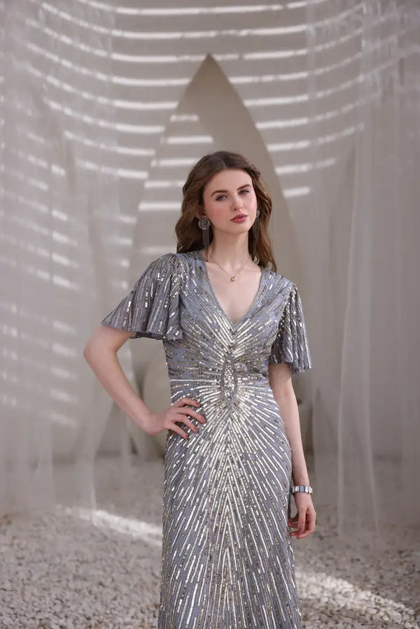 Silver Hand-Beaded Gown