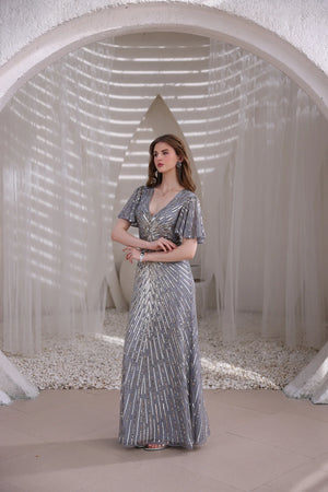 Silver Hand-Beaded Gown