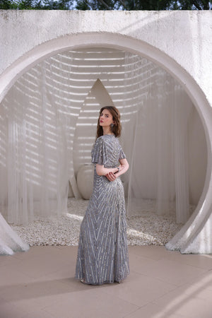 Silver Hand-Beaded Gown