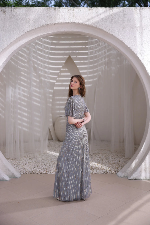 Silver Hand-Beaded Gown