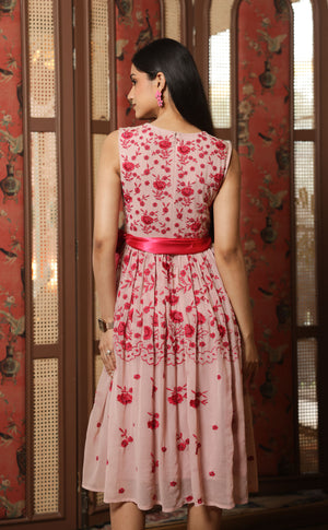 Blush Pink Dress with Pink Floral Embroidery