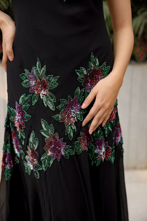 Black Floral Asymmetric Dress