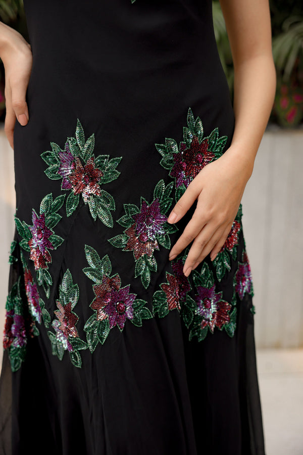 Black Floral Asymmetric Dress
