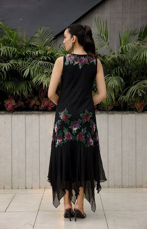 Black Floral Asymmetric Dress