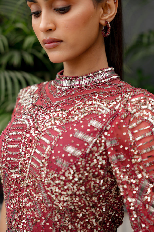 Red Embellished Midi